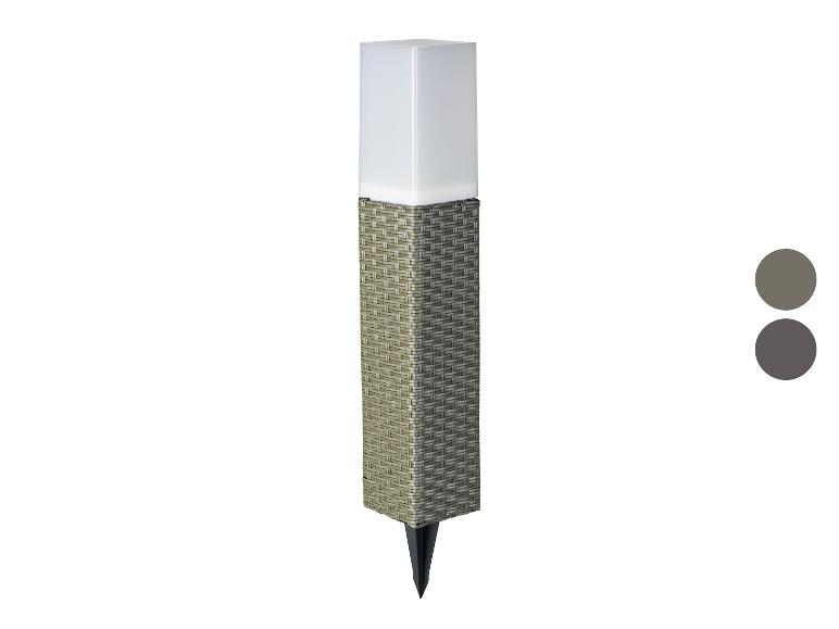 LED-zonnelamp met gevlochten grijs en beige omhulsel, met grondpen.