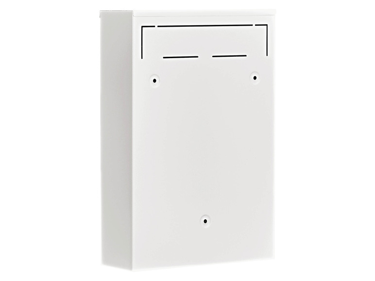 Witte brievenbus met gleuf voor post.