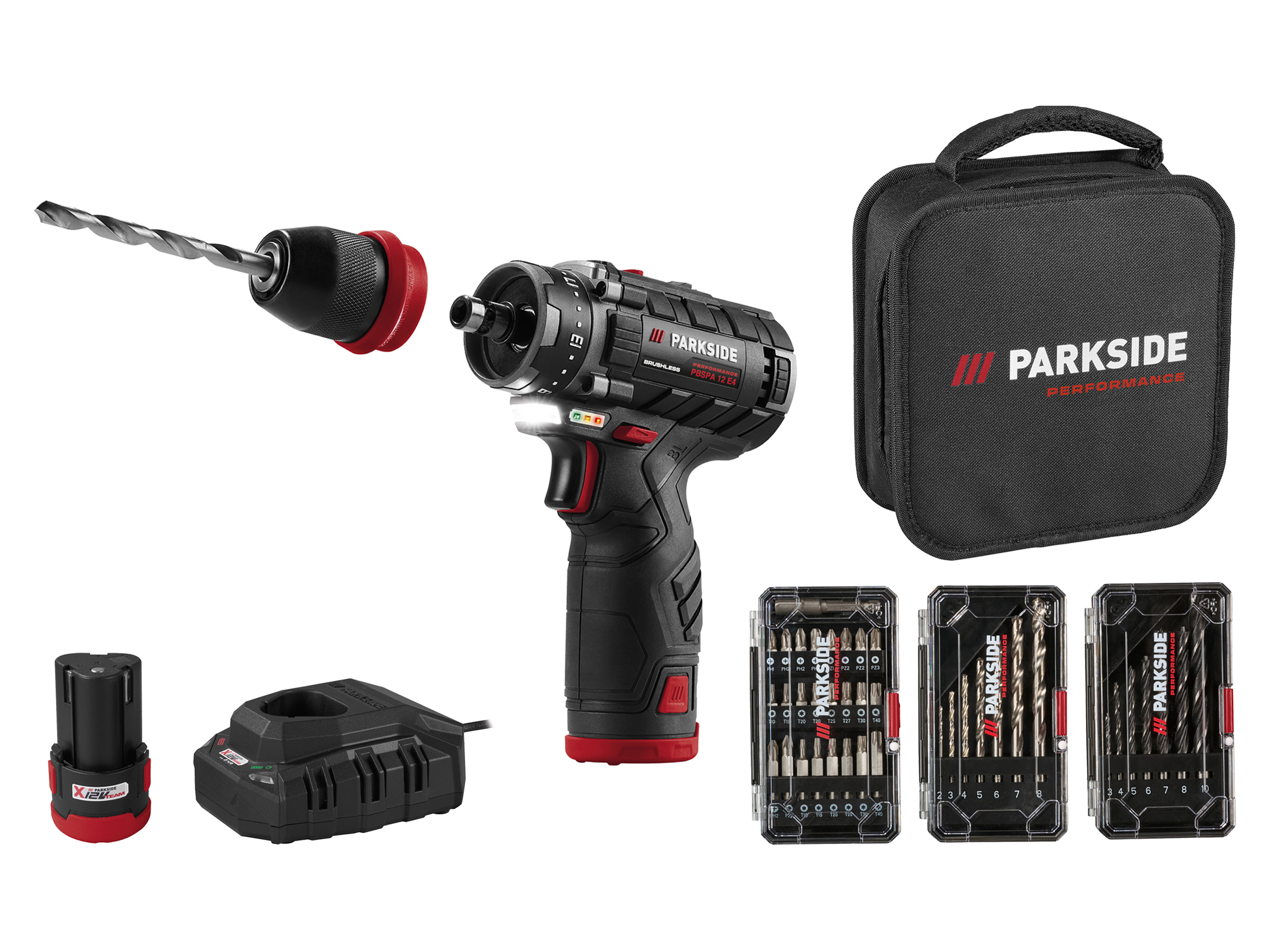 PARKSIDE PERFORMANCE Accu-schroefboormachine starterset 12 V met 2 Ah accu's en 2,4 A lader
