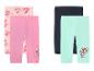 Set van 4 korte meisjesleggings met puppyprints, in roze, beige, marineblauw en mintgroen.