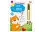 Leerboekje voor kinderen vanaf 4 jaar met een kat die een muis tekent en een stift