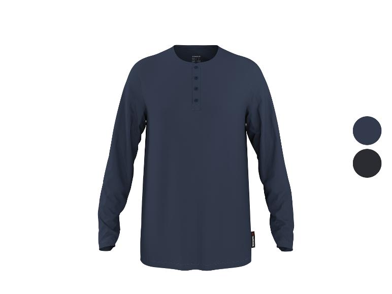 Donkerblauw Henley shirt met lange mouwen voor heren, met twee kleuropties.