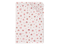 Jersey hoeslaken met roze en wit bloemenpatroon.