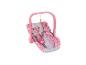 BABY born roze poppenautostoel met konijnen- en ballonnenpatroon.