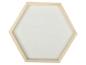 Licht houten zeshoekig dienblad met witte bodem.