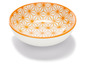 Witte kom met een oranje geometrisch patroon.