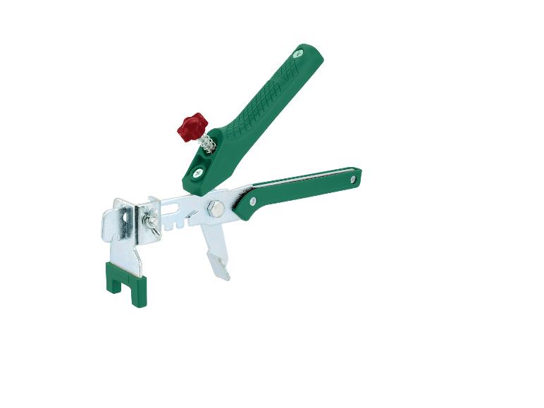 Groene tegellijmtang met een rode verstelknop.