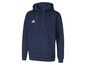 Een donkerblauwe Adidas hoodie met capuchon.