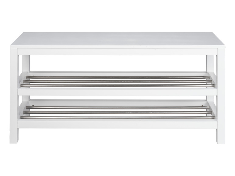 Een witte schoenenkast met twee planken