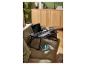LIVARNO home zwarte laptoptafel op een bank met een laptop, muis en glas.
