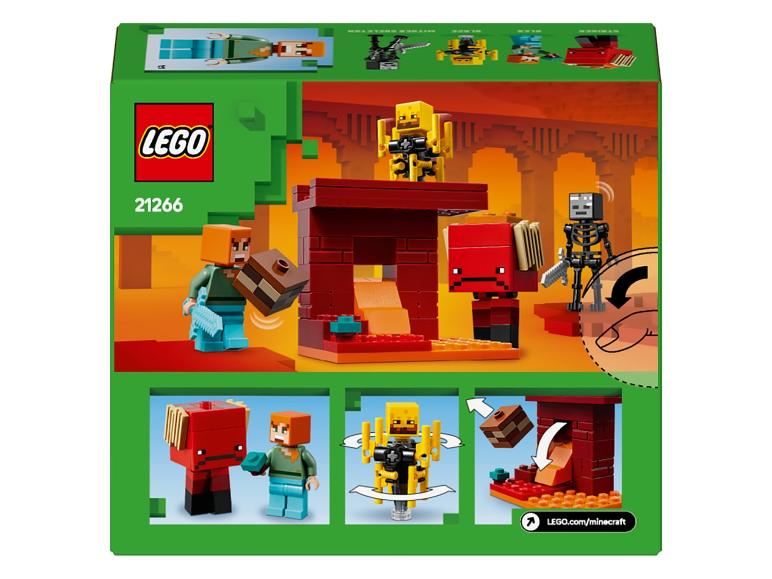 LEGO Minecraft set met een Nether-figuur, een skelet en een vuurplaats.