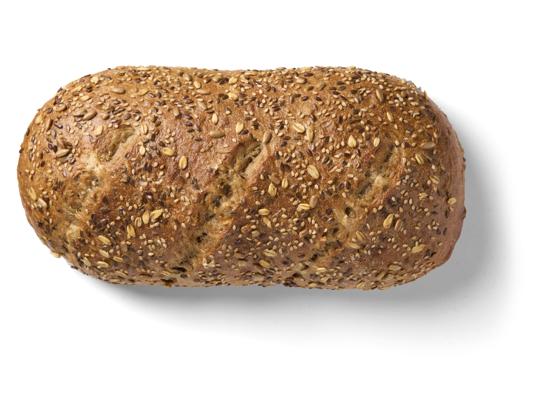 Meergranenbrood met zaden op een zwarte achtergrond.