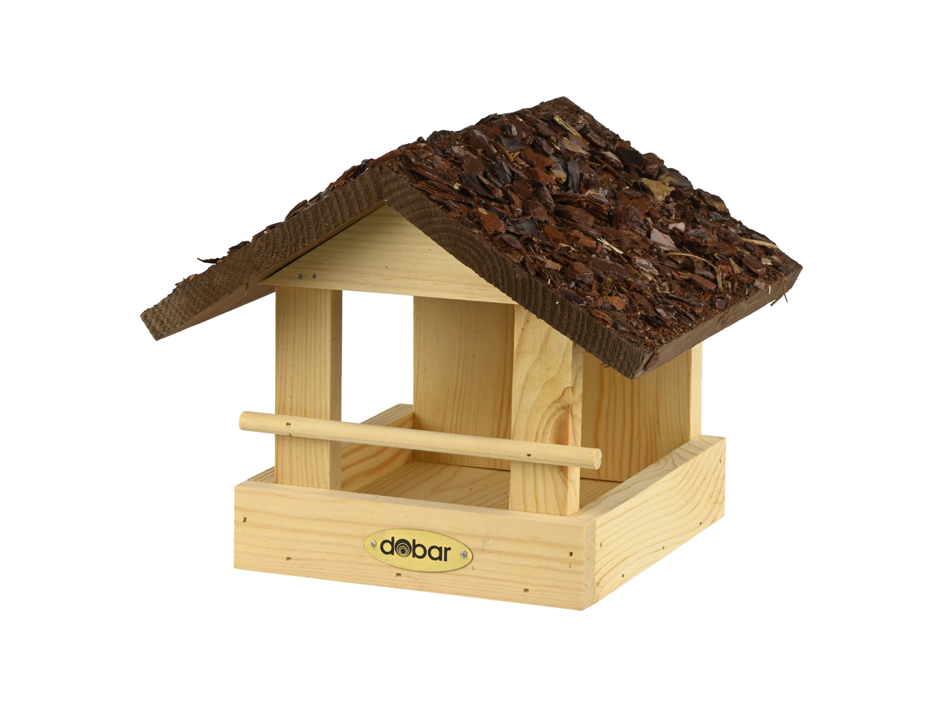 DOBAR Klein vogelhuisje met schorsdak, grenen