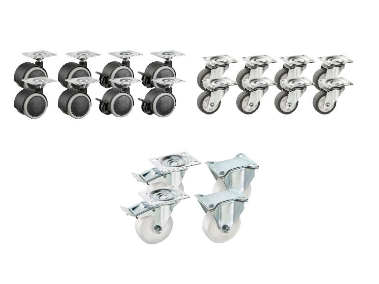 Set zwenkwielen met en zonder remmen in diverse maten en stijlen.