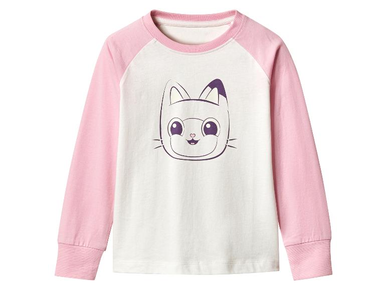 Kinder T-shirt met lange mouwen, roze mouwen en kattenprint