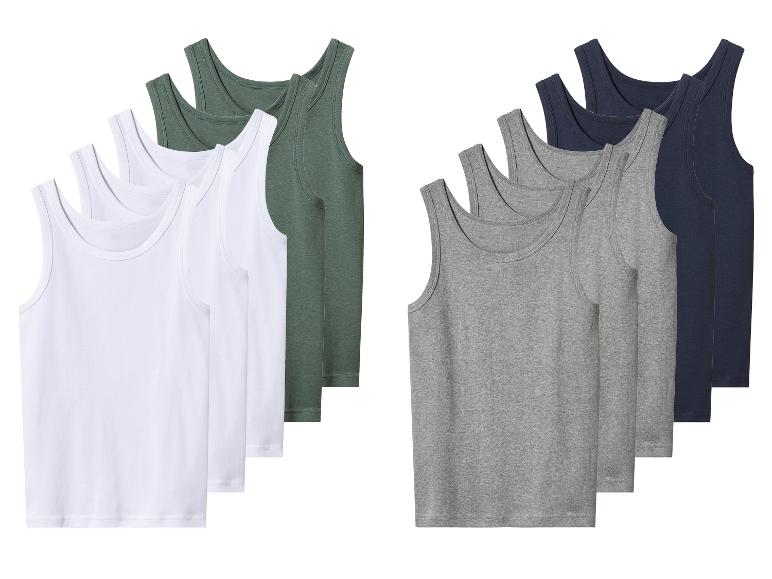Set heren tanktops in wit, groen, grijs en marineblauw.