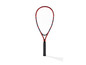 Een rood en zwart tennisracket.