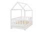 Wit kinderbed met een huisvormig frame en opberglades.