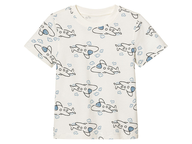 Een wit T-shirt met een print van vliegtuigen.