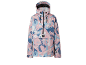 Anorakjas met capuchon in roze, blauw en wit penseelstreekpatroon.