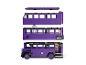 Lego-model van een paarse driedubbele bus, gescheiden in drie secties.