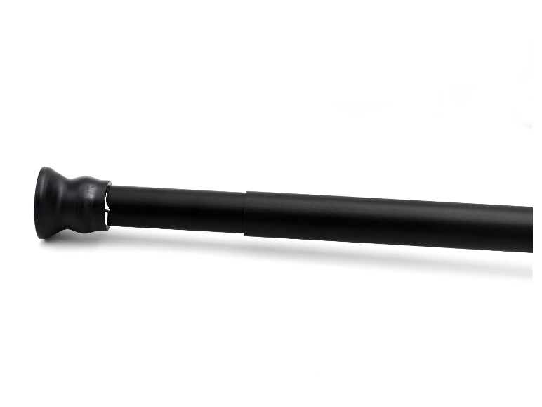 Zwarte telescopische gordijnroede.