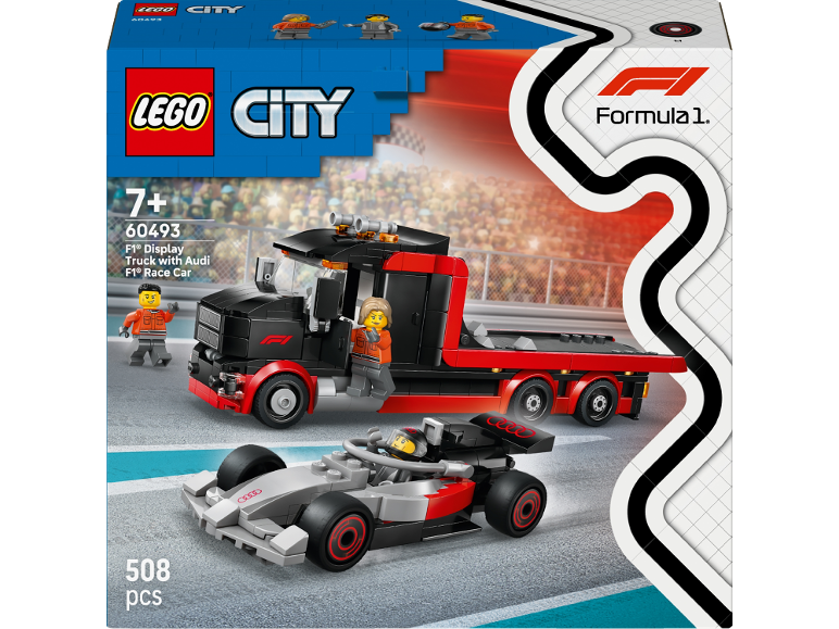 LEGO City set met F1-displaytruck en F1-raceauto, 508 onderdelen, voor leeftijd 7+.