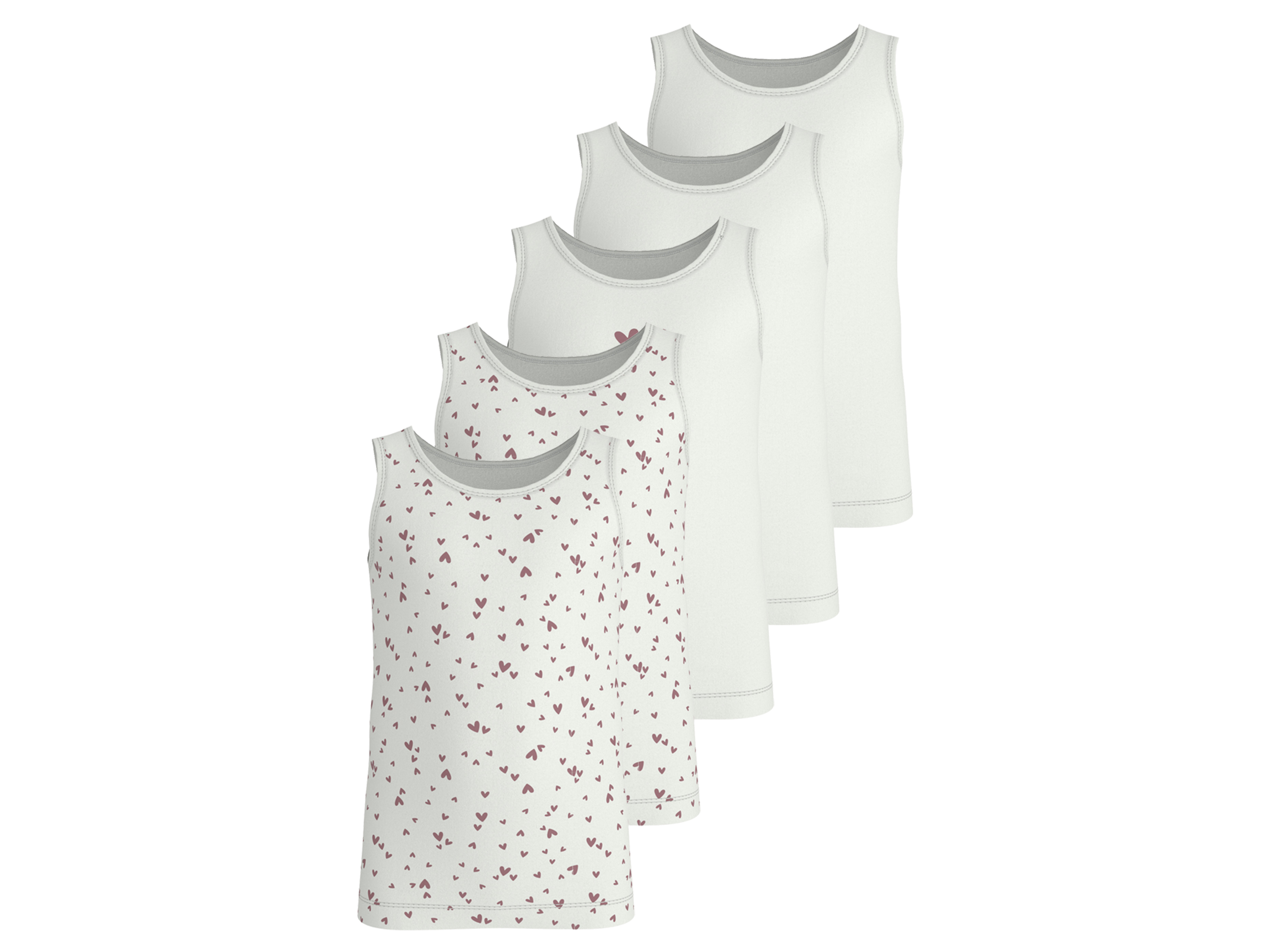 LUPILU Set van 5 kinder hemden (Wit/print, 98/104)
