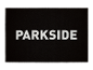 Een zwart Parkside-label met witte letters.