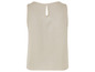 Een beige top zonder mouwen met een ronde hals.