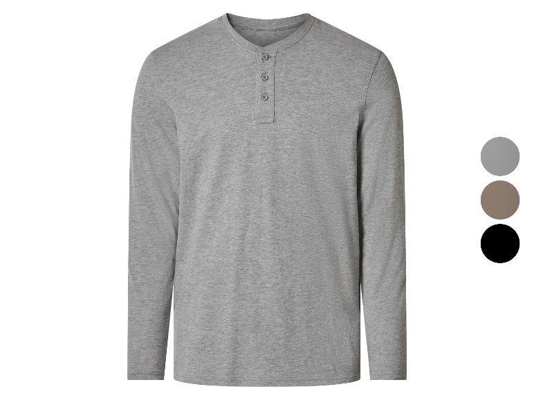 Grijs Henley shirt met lange mouwen voor heren met knopen, met kleuropties