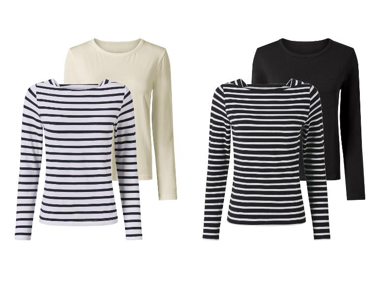 Twee shirts met lange mouwen, een gestreept en een effen.