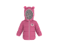 Roze kinderjas met orenkap en een cartoonmuisfiguur op de borst.