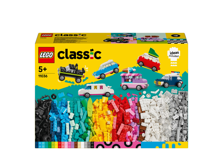 LEGO Classic set met auto's en veel gekleurde stenen.