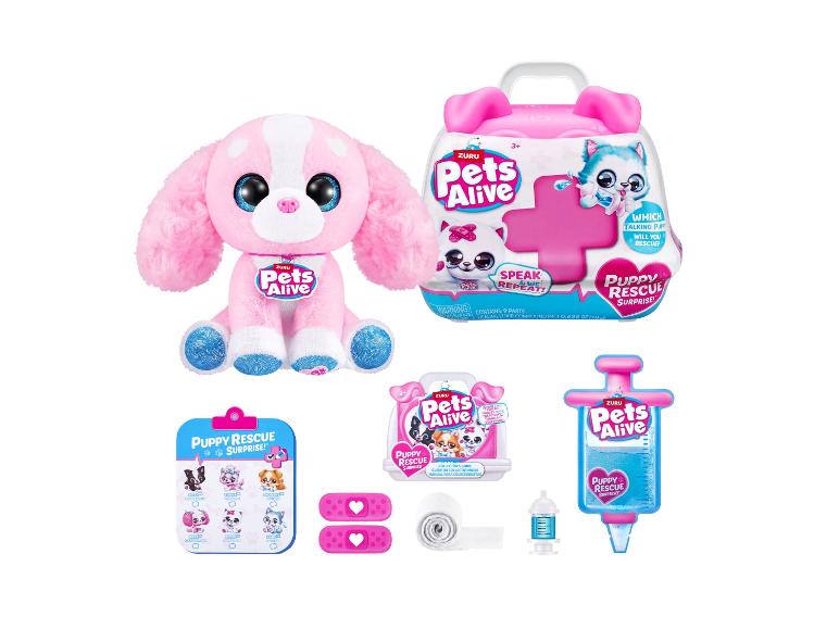 Zuru Pets Alive Puppy Rescue speelset met roze pluche dier en accessoires.
