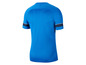 Blauw Nike voetbaltenue met witte en donkerblauwe details.