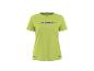 Limoengroen sportshirt voor dames met een paars logo op de borst.