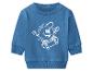 Blauwe baby sweater met een witte cartoon zon op een skateboard afbeelding