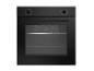 Zwarte inbouw oven met twee bedieningsknoppen en een glazen deur