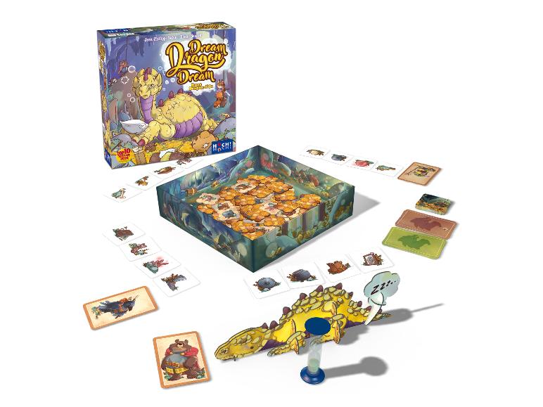 Bordspel Dream Dragon Dream: kaarten, draak en gouden munten.
