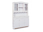 Witte dressoir met glazen deuren en laden.