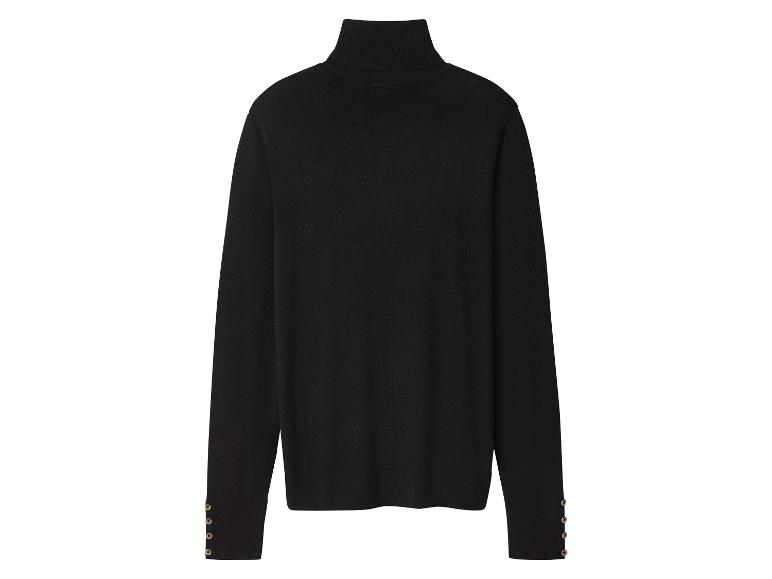 Zwarte coltrui met decoratieve knopen op de manchetten.