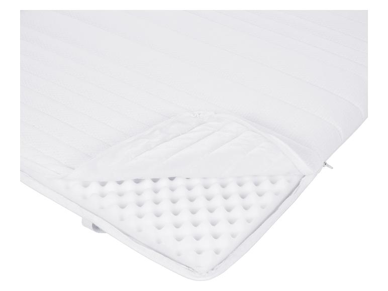 Wit matras met rits, toont de schuimvulling binnenin.