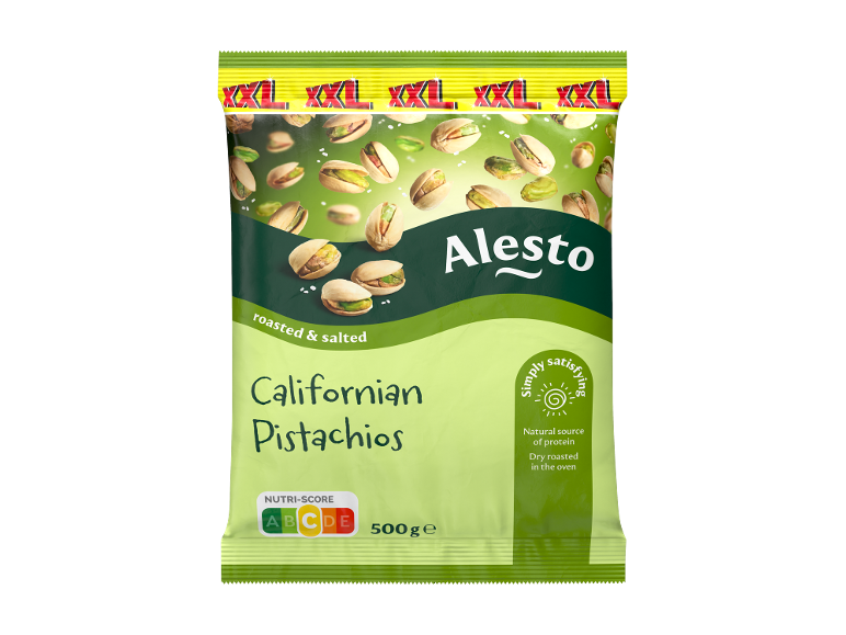 Alesto Californische pistachenoten, geroosterd & gezouten, XXL-verpakking, 500g