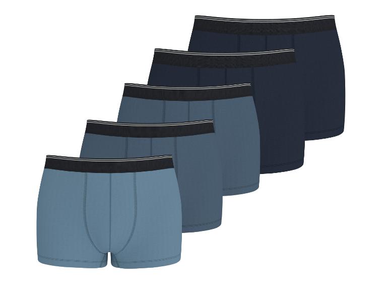 ESMARA MEN herenboxers, 5-pack in diverse blauwtinten met zwarte taillebanden.