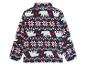 Blauwe fleece met een print van ijsberen en sneeuwvlokken.