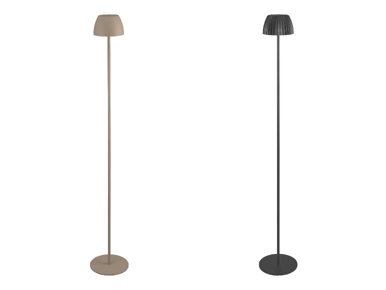 Twee vloerlampen, één beige en één zwart, met klokvormige lampenkappen.