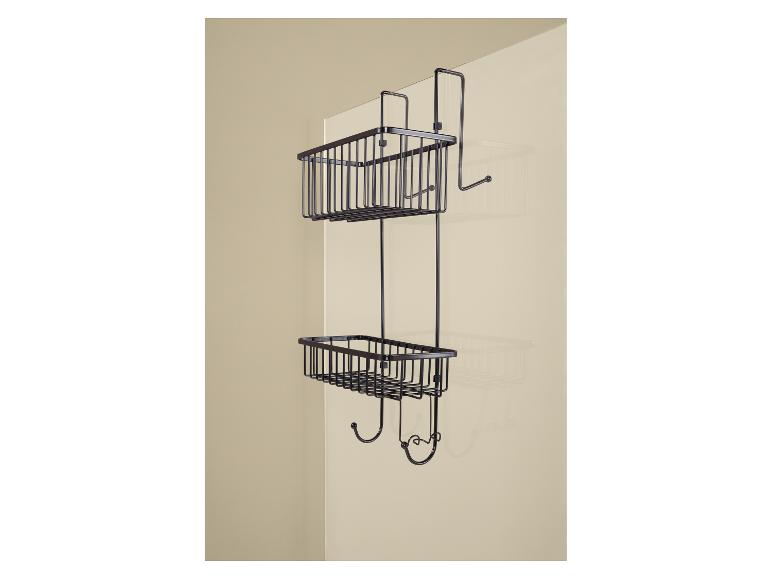 Bronzen over-de-deur douchecaddy met twee manden en haken.