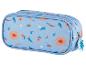 Blauw etui met bloemenprint, perfect voor school.