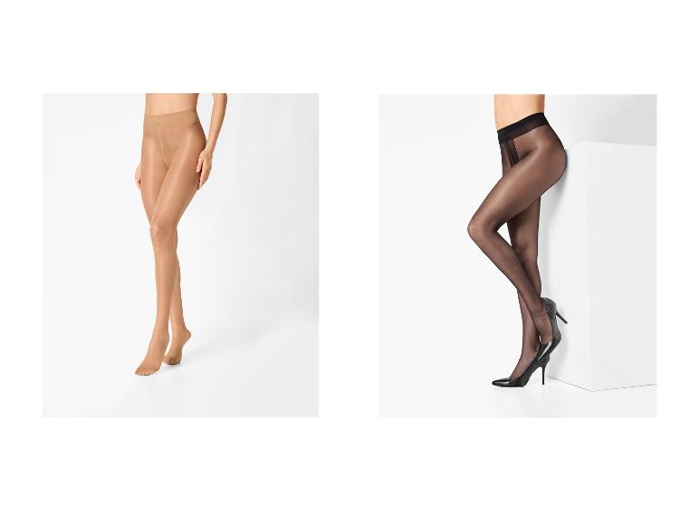 Damespanty's in beige en zwart, gedragen op benen.